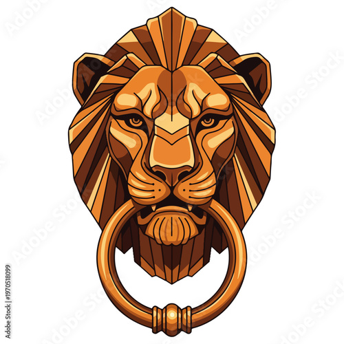 Luxury Geometric Gold Lion Head Door Knocker Vector Illustration