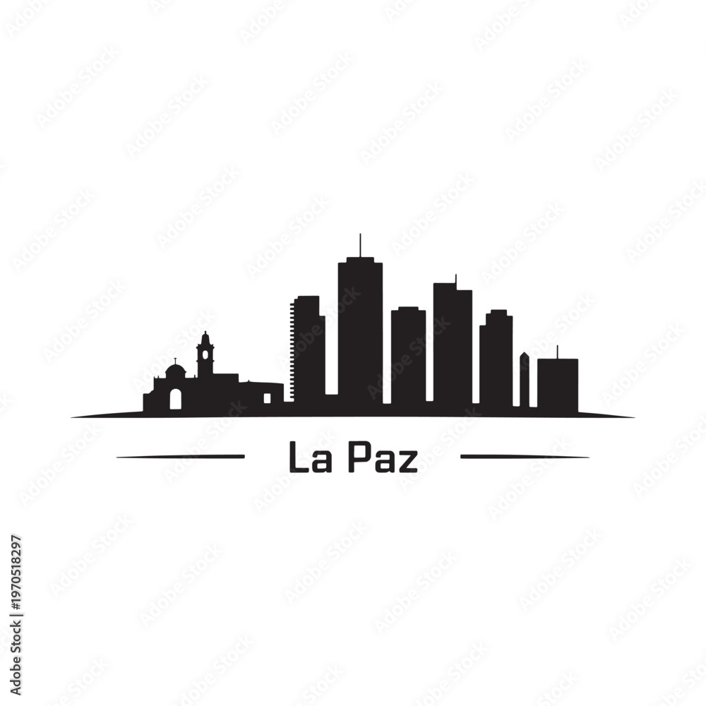 Fototapeta premium Black silhouette of la paz bolivia s city skyline against white background