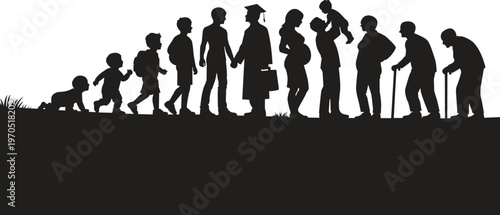 Silhouettes depicting the stages of human life from infancy to old age