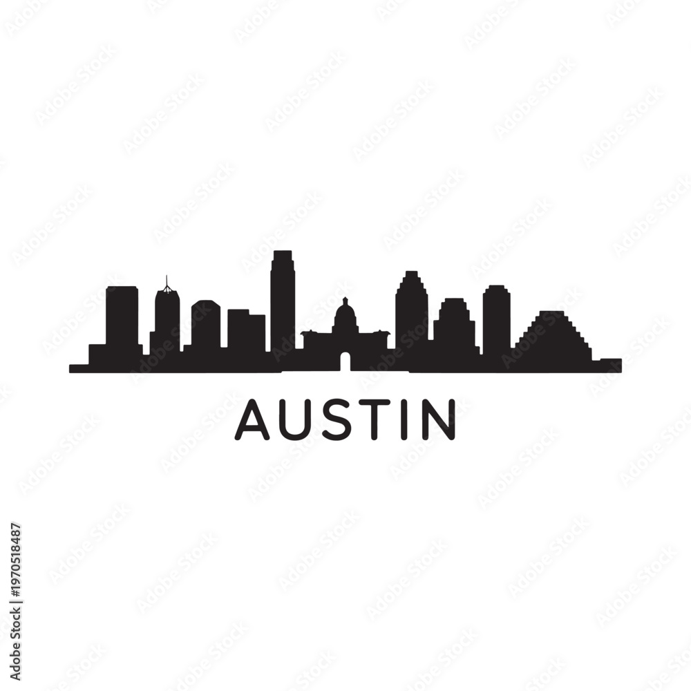Obraz premium Black silhouette of austin skyline with city name displayed below