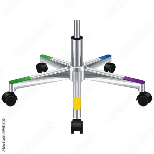Color Accented Five Star Office Chair Caster Base Vector Illustration
