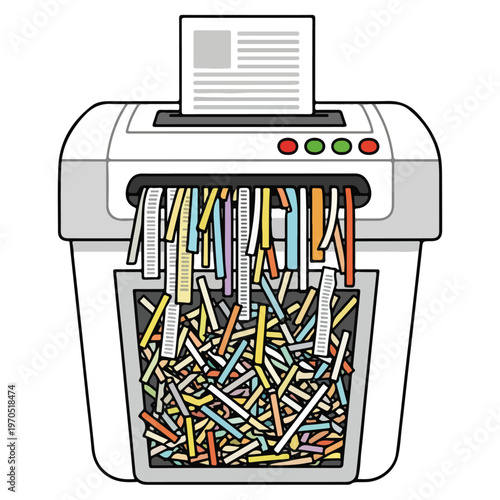 office paper shredder document destruction flat vector illustration