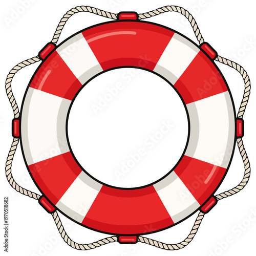 Red White Striped Lifebuoy Ring Cartoon Vector Design