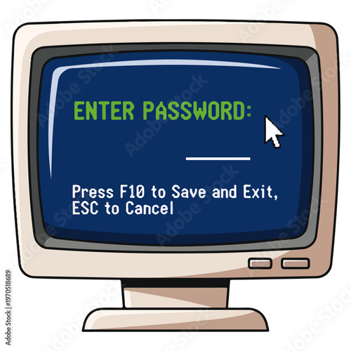 Retro CRT Computer Monitor Password Login Cartoon Vector Illustration
