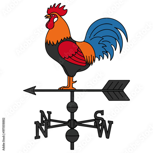 Rooster Weather Vane Flat Vector Illustration Template
