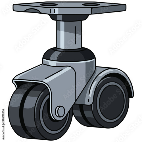 Dual Wheel Heavy Duty Caster Flat Vector Illustration