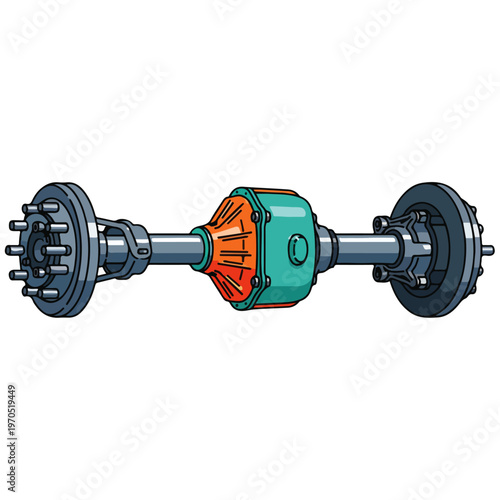 heavy duty truck rear axle differential assembly flat vector illustration