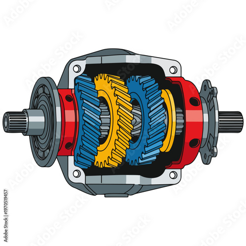 helical gear differential cutaway flat vector illustration