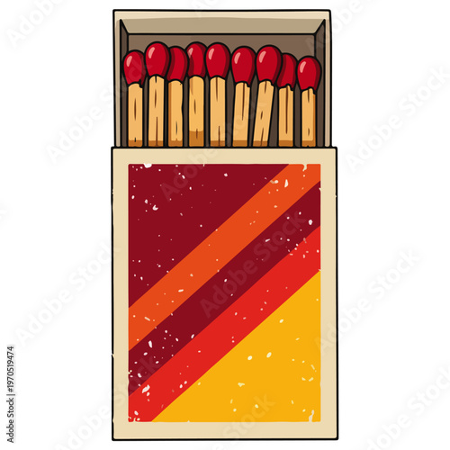 vintage matchbox with red tipped wooden matches vector illustration