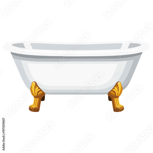 white gold clawfoot bathtub flat vector illustration