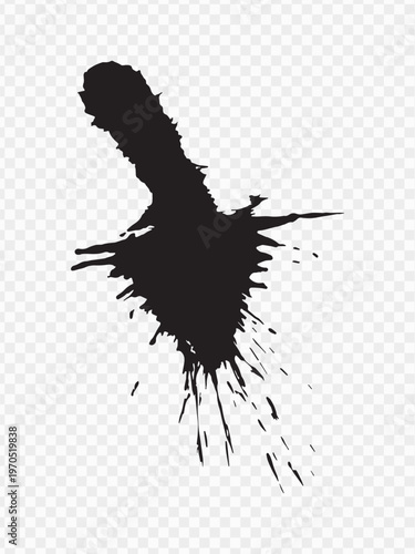 Vector black ink brush blots, grunge design element, mud banner, watercolor design, dirty texture. Isolated brush strokes on transparent background