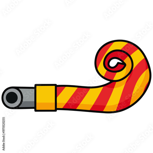 red yellow striped cartoon party blower horn vector illustration