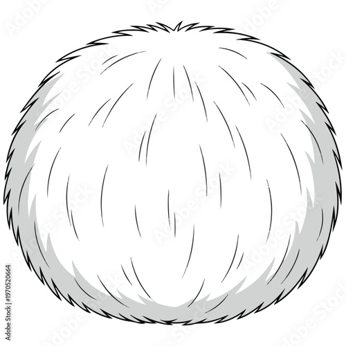 White Fluffy Pom Pom Line Art Vector Illustration