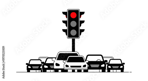 Cars stopped at traffic light signal.