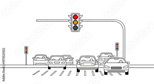 Cars waiting at traffic light intersection.