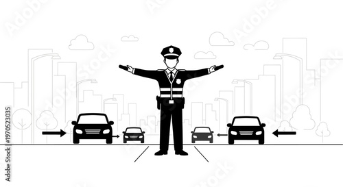 Traffic Controller Guiding Vehicles Safely.