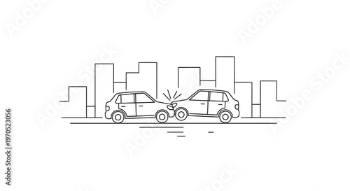 Cars collide in city street accident.