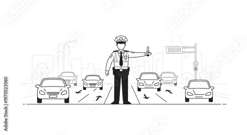 Man directing traffic on busy road.