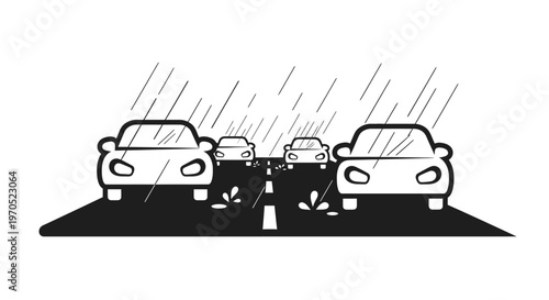 Cars Stopped in Heavy Rain Traffic.