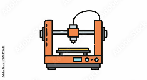 Modern 3D Printer Icon with Orange Frame and Black Accents.