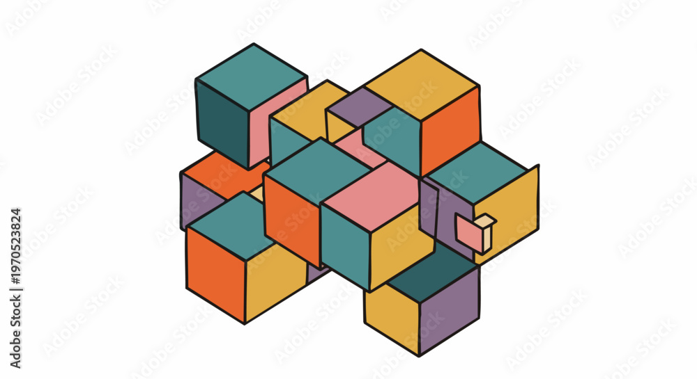 Obraz premium Colorful Interlocked Cubes Abstract Geometric Design.