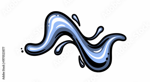 Stylized blue liquid splash with droplets dynamic water element.
