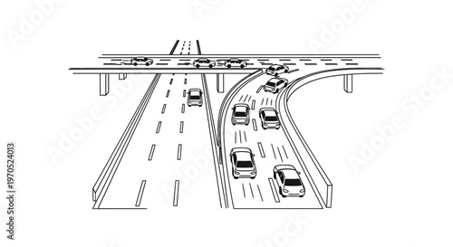 Vehicles driving on a highway ramp.