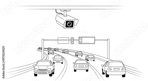 Traffic surveillance camera monitoring cars.