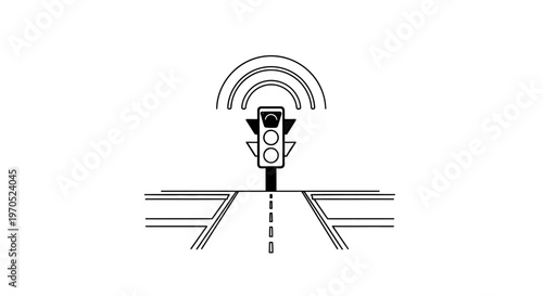 Robot standing on railroad tracks emitting signals.