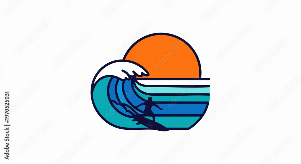 Fototapeta premium Ocean wave with setting sun graphic design.
