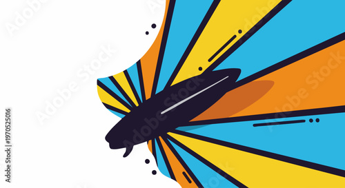 Black surfboard silhouette isolated for water sports design.