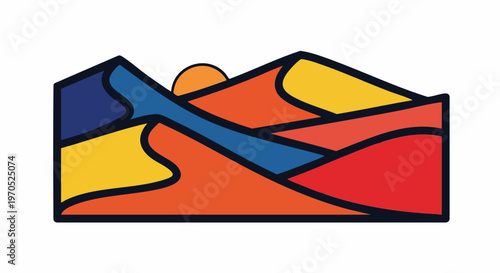 Colorful Abstract Desert Landscape with Sun Illustration.
