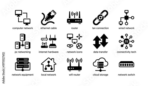 Technology icons for networking and connectivity
