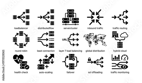 Network architecture and load balancing icons for efficient data management