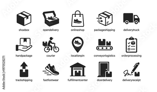 E-commerce and delivery icons set featuring shopping and shipping symbols