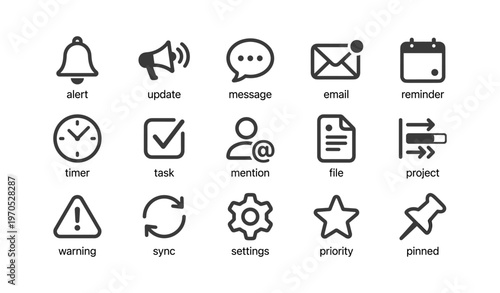 Set of icon symbols for communication and task management