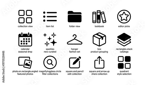 User interface icons for collection, items, folders, and more