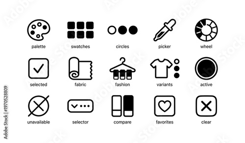 Icon set for design: palette swatches circles picker wheel fashion fabric