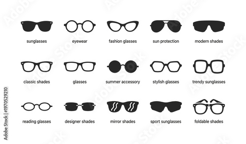 Variety of stylish sunglasses silhouettes for fashion and sun protection