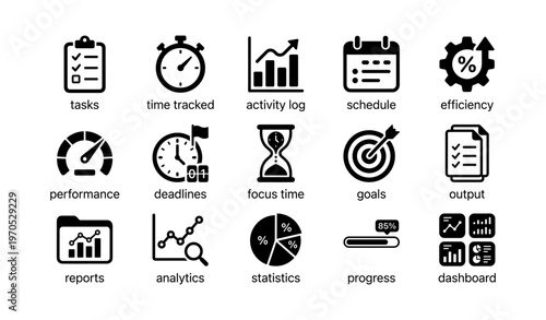 Business icons set for task management and analytics