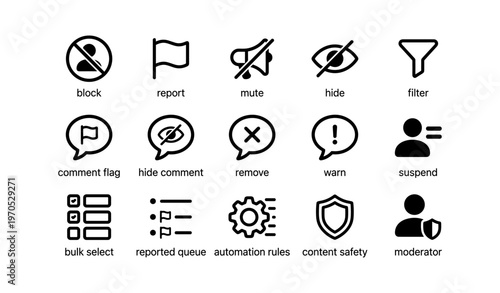 User interface icons for social media moderation and safety actions