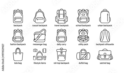 Variety of backpack and bag icons for different lifestyles and uses
