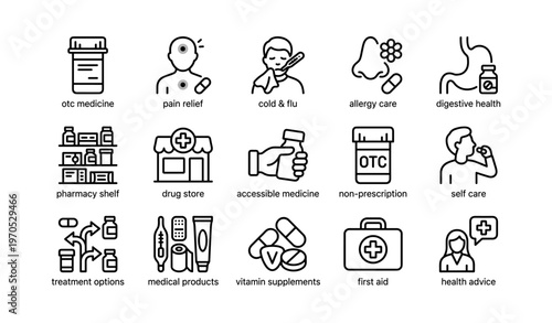 Icons for otc medicine and health self-care solutions