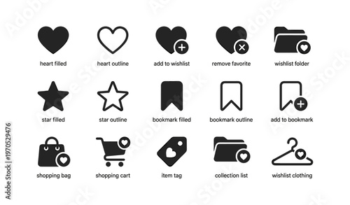 Collection of ui icons for wishlist and shopping features