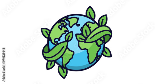 Earth Globe with Green Leaves Growing.