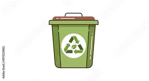 Green Recycling Bin with Symbol.