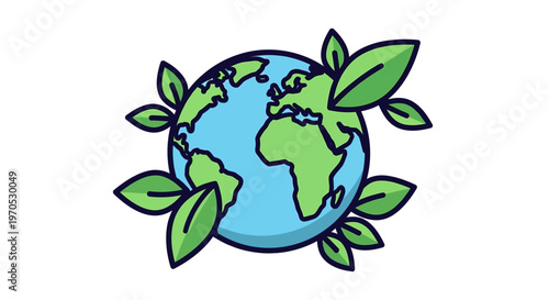 Earth Globe with Green Leaves Around.