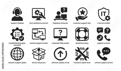 Tech support icons for customer assistance and troubleshooting
