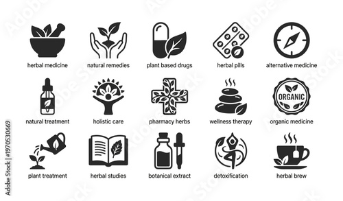 Icons of herbal medicine and natural remedies for holistic health