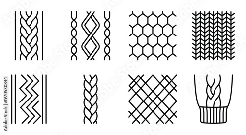 Knitted pattern vector icon set. flat design knitted sweater texture. wool knitted ornament